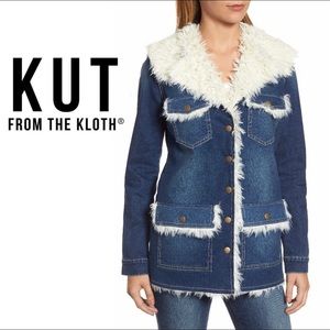 🥳HP🥳 KUT From The Kloth Faux Shearling Trim Denim Jacket